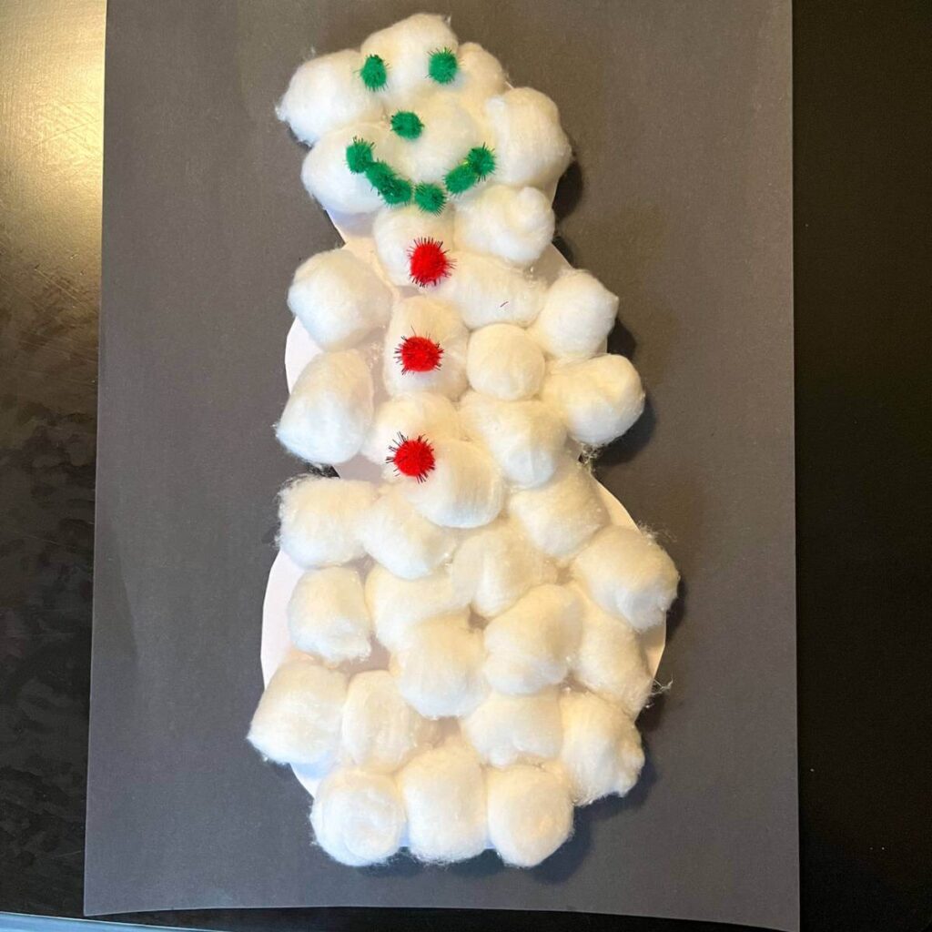 cotton ball snowman craft