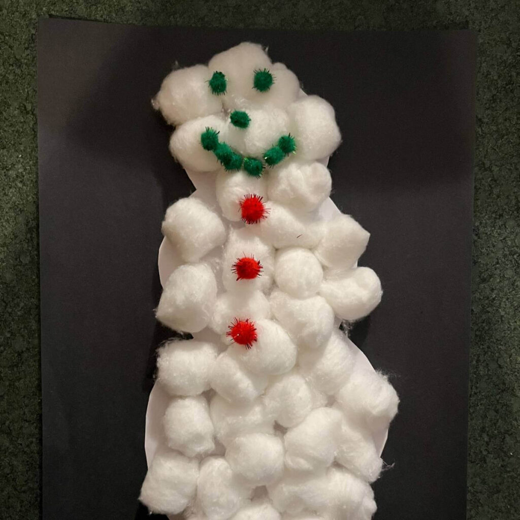 cotton ball snowman craft